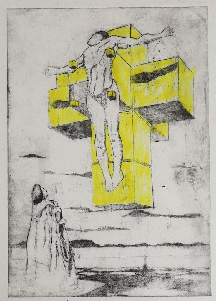 Salvador Dali (1904-1989), limited edition print, Crucifixion (Corpus Hypercubus), signed in pencil and numbered 30/50, overall 40 x 30cm
